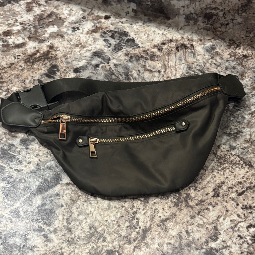 Dark Olive Green Belt Bag With Gold Zippers Dark Olive Green Belt Bag With Gold Zippers